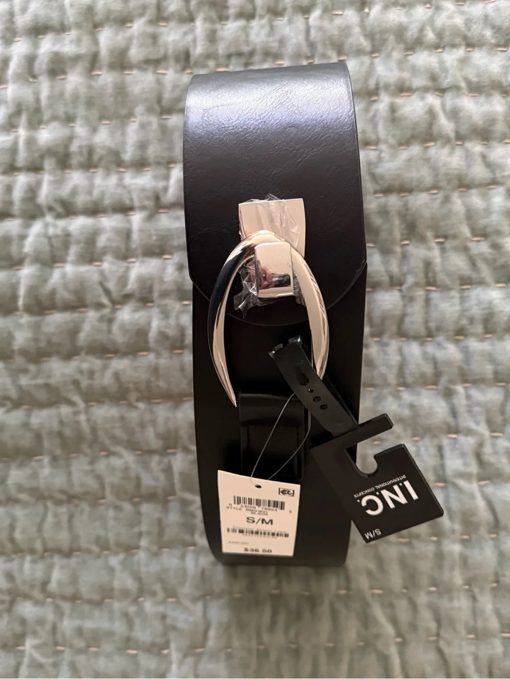 INC International Concepts Black Stretch Waist Belt with Silver Oval Buckle